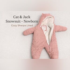 Cat & Jack Pink Quilted Fleece-Lined Hooded Snowsuit Newborn